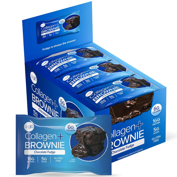 Close-up of collagen brownies showing chewy texture and chocolate topping