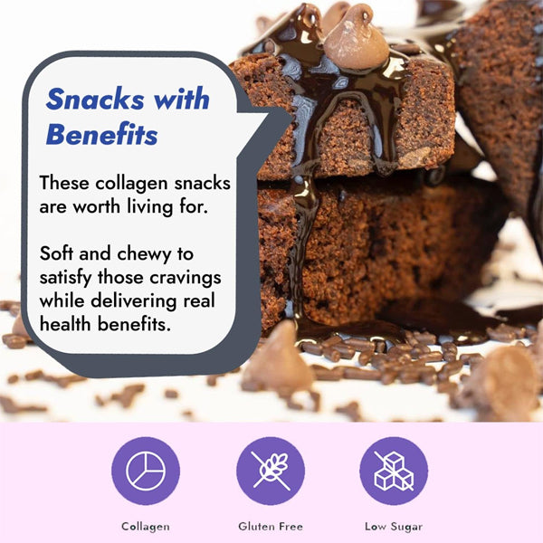 Close-up of collagen brownies showing chewy texture and chocolate topping