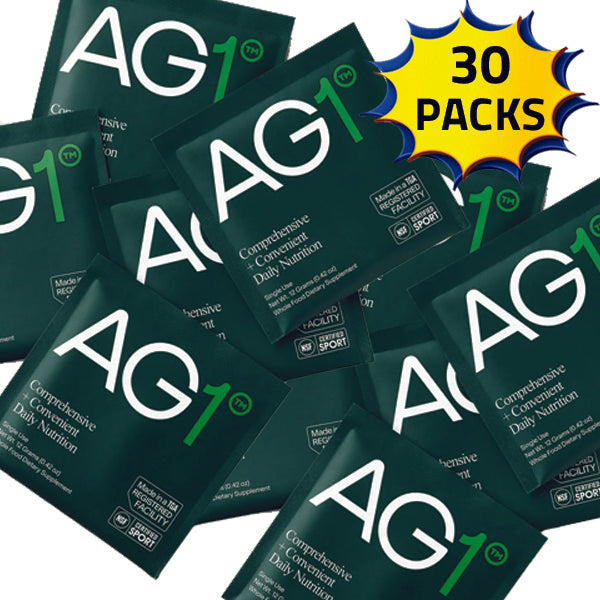 VitalGreens Daily Nutrition Powder packet open on a kitchen counter, showcasing its vibrant green powder.