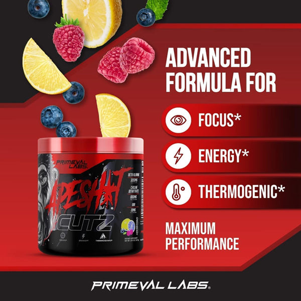 Front view of Shred Surge Thermogenic Pre Workout tub with bold label design