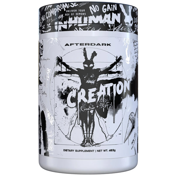 Front view of Afterdark Surge Creatine + IGF-1 container showing label and serving size