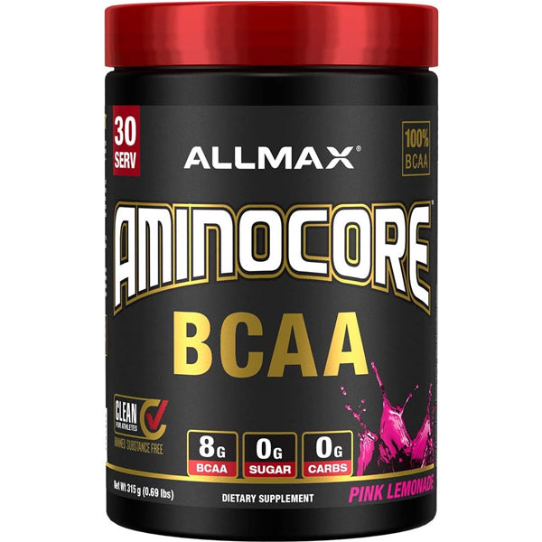 AllMax AminoCore BCAA powder in a clean scoop for muscle recovery