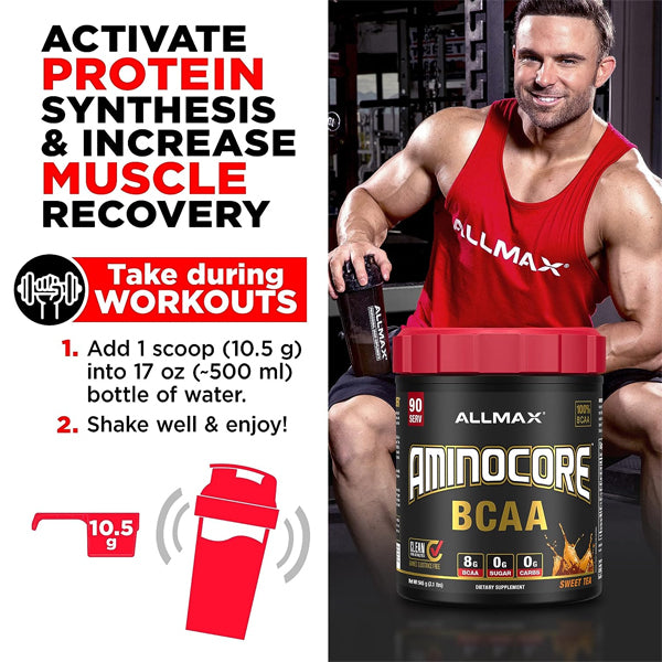 BCAA supplement bottle with clear labeling of amino acids and benefits