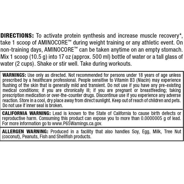 AllMax AminoCore BCAA powder in a clean scoop for muscle recovery