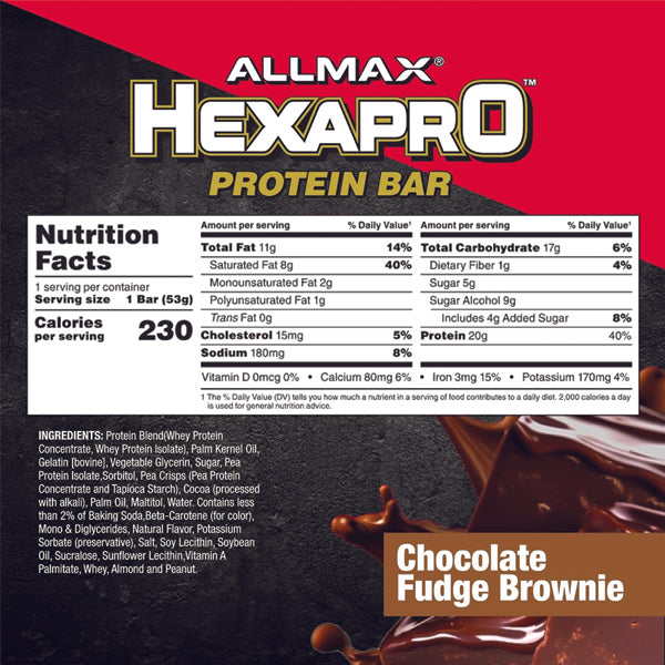 Assorted flavors of Hexapro High-Protein Energy Bars displayed for a healthy snack option.