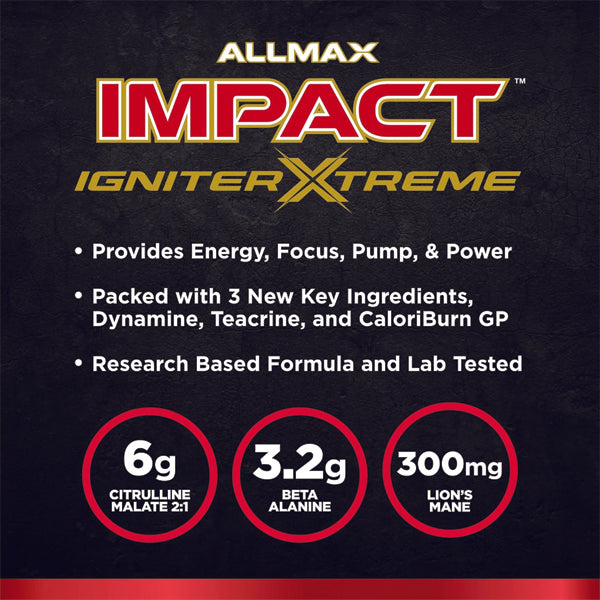 Impact Igniter Xtreme pre workout powder with energetic branding