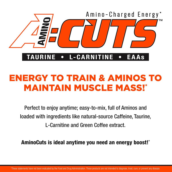 A:Cuts Amino Energy Drink Mix showcasing its vibrant packaging and delicious flavors.