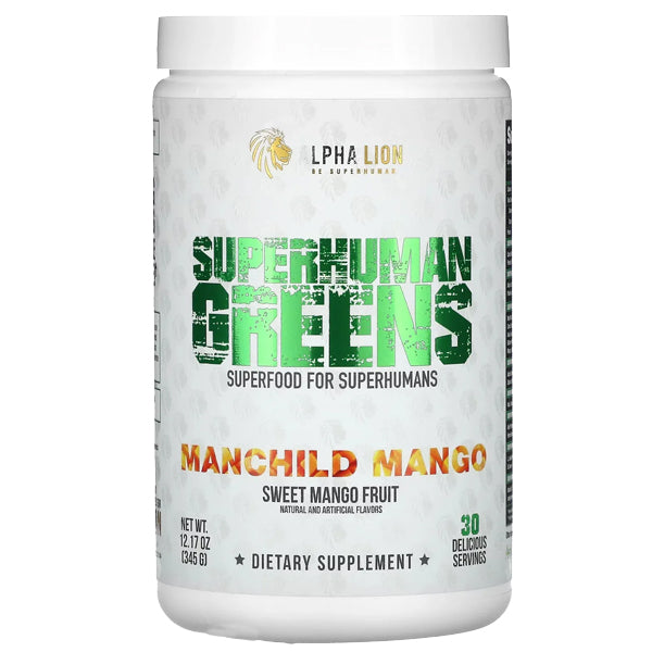 Vitality Greens powder in a bowl with fruits and vegetables around it, showcasing its superfood ingredients.