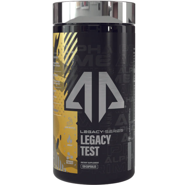 Close-up of Alpha Prime Legacy Test capsules showing natural ingredients