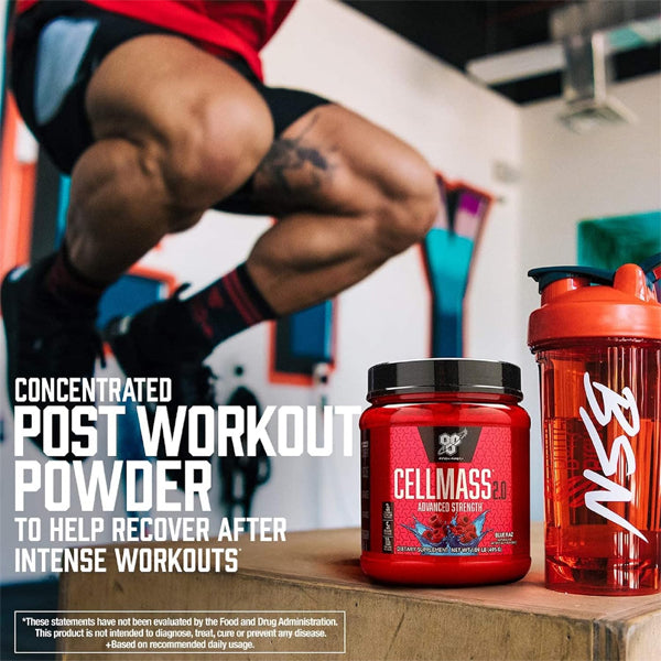 BSN Cellmass 2.0 container showcasing muscle recovery benefits