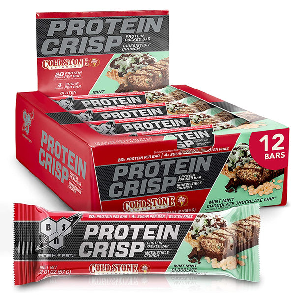Close-up of Protein Crisp Bars highlighting their low sugar content and high protein.