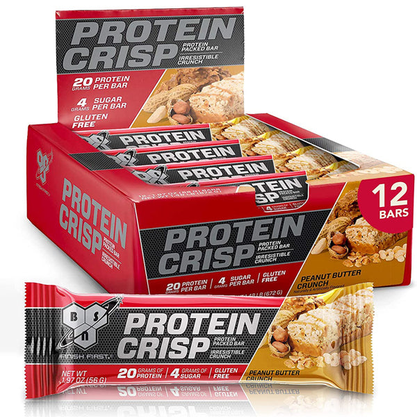 Close-up of Protein Crisp Bars highlighting their low sugar content and high protein.