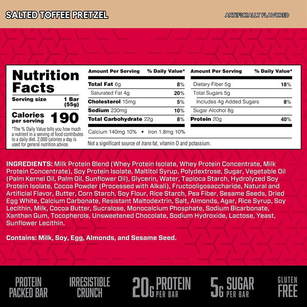 Close-up of Protein Crisp Bars highlighting their low sugar content and high protein.