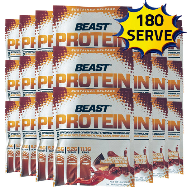 Beast Sports Elite Protein Blend tub showcasing its flavorful options for muscle recovery.