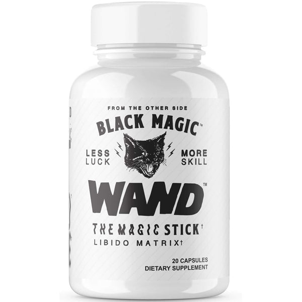 Close-up of Black Magic Wand Capsules showing natural ingredients for libido support