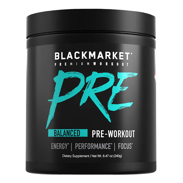 Balanced Energy Pre Workout front view, showcasing packaging and branding.