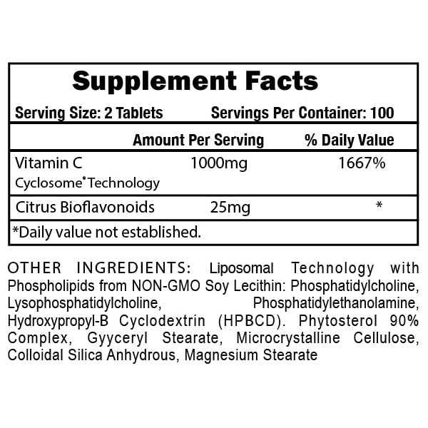 Close-up of Liposomal Vitamin C Tablets highlighting their antioxidant properties and collagen production support.
