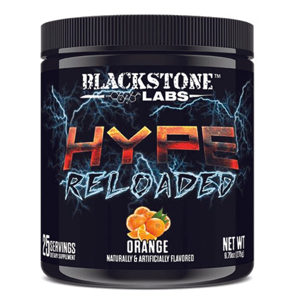 Close-up of HYPE Reloaded powder showcasing its fine texture, perfect for mixing into shakes for enhanced muscle pumps.