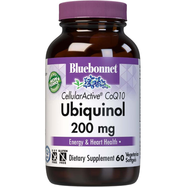 Bluebonnet Ubiquinol 200mg softgels in bottle, heart health supplement