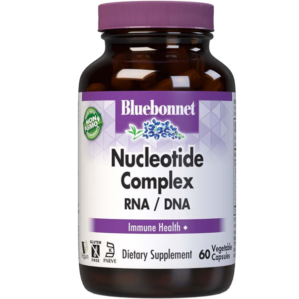 Close-up of vegan nucleotide complex capsules on a white background