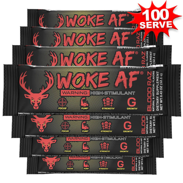 Woke AF pre-workout singles pack, showcasing its vibrant packaging and energy-boosting ingredients.