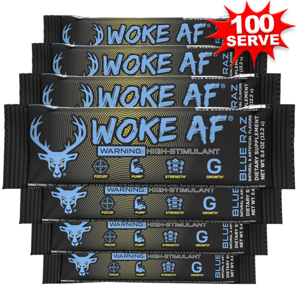 Woke AF pre-workout singles pack, showcasing its vibrant packaging and energy-boosting ingredients.