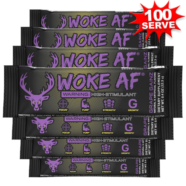 Close-up of Woke AF powder being mixed, illustrating its easy preparation and potent formula.