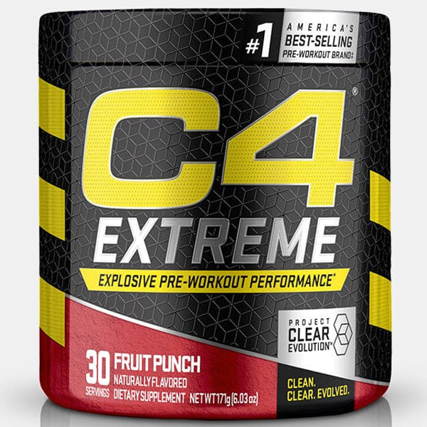 C4 Extreme pre-workout container showcasing its flavor and branding.
