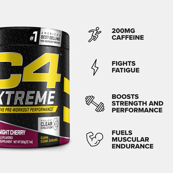 Scoop of C4 Extreme powder ready to mix, highlighting its vibrant color.