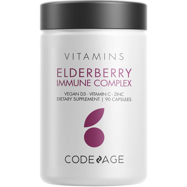 Close-up of vegan elderberry supplement capsules with organic black elderberry extract
