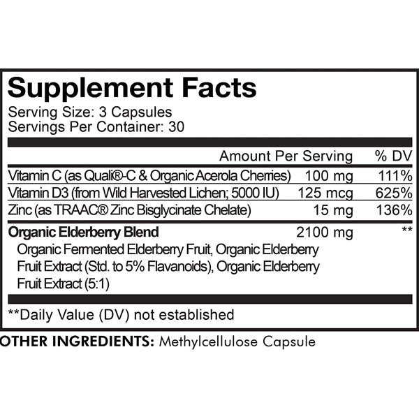 Healthy lifestyle scene with elderberry capsules on a wooden table