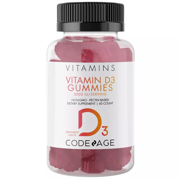 NutraGummy High Potency Vitamin D3 Gummies bottle showcasing vibrant strawberry flavor with a chewable texture.
