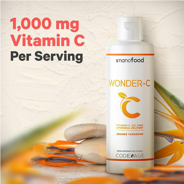 Close-up of liquid vitamins highlighting the quality ingredients including zinc and D3.