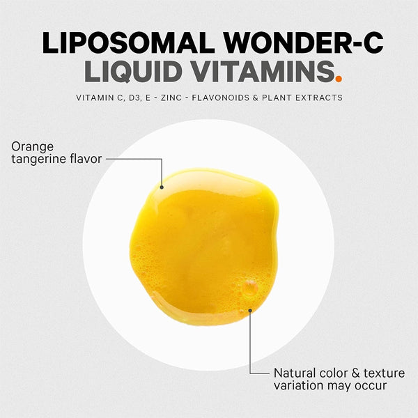 Vitality Blend Liposomal Vitamin C bottle showcasing vibrant orange-tangerine flavor.