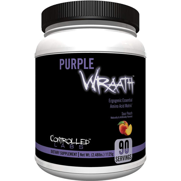 Controlled Labs Purple Wraath container showcasing its vibrant packaging, ideal for enhancing muscle gain.