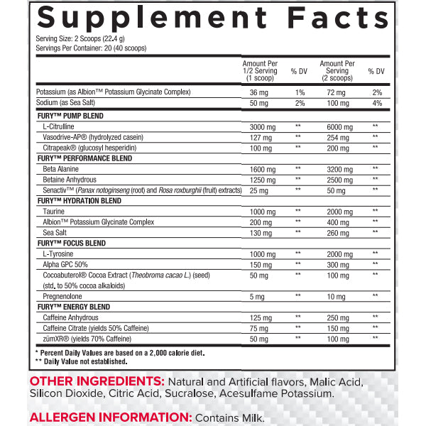 Close-up of Fury V2 supplement container highlighting nitric oxide ingredients