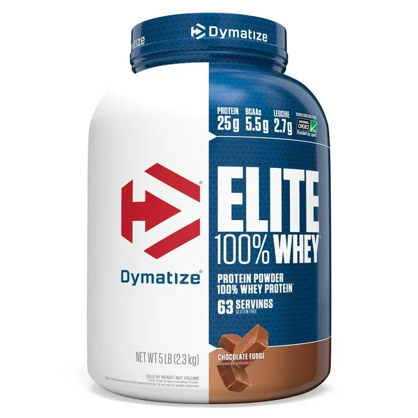 Dymatize Elite 100% Whey Protein Powder in a shaker bottle, showcasing its smooth texture and rich chocolate flavor.