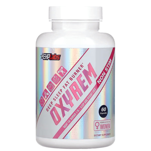 OxyRem Women capsules in a bottle, showcasing non-stimulant sleep aid for fat burning