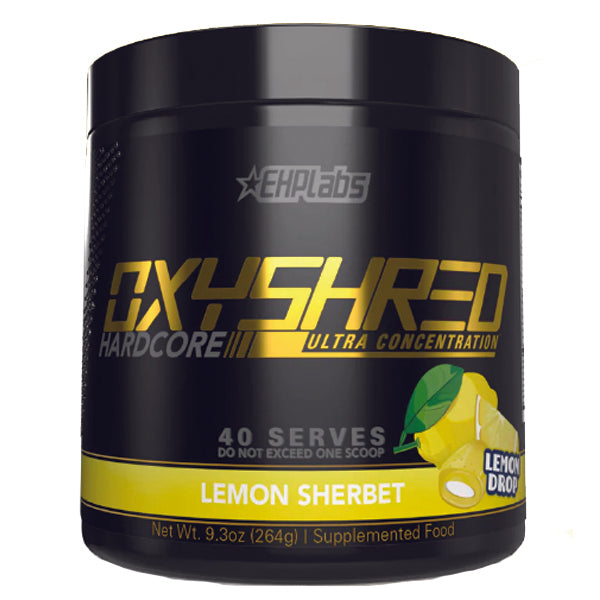 EHP Labs OxyShred Hardcore bottle showcasing its design and features.
