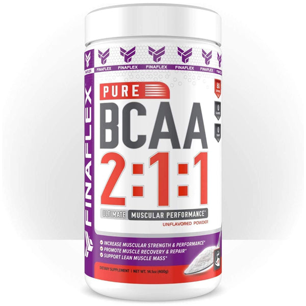 Finaflex Elite BCAA 2:1:1 powder in a scoop, showcasing its fine texture.