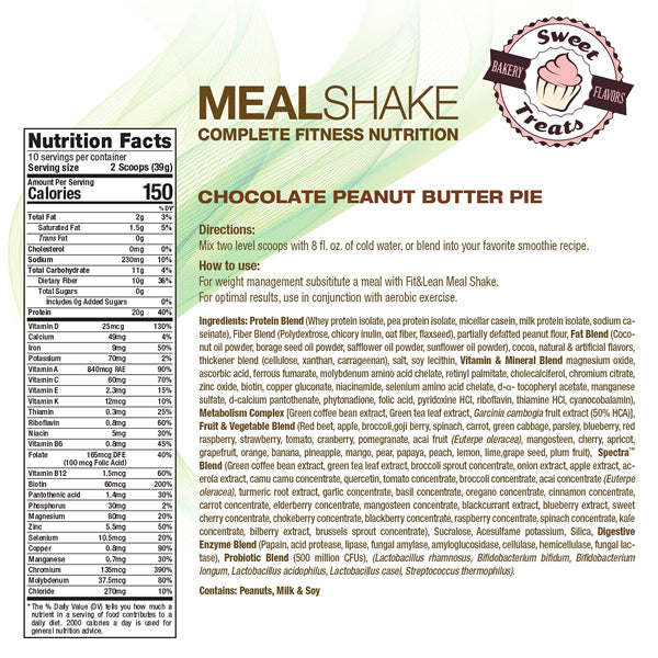 Peanut Butter Pie flavor of Lean & Fit Complete Meal Replacement Shake, emphasizing its rich and indulgent appearance.