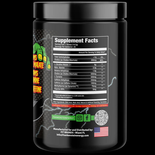 Close-up of the supplement scoop showing Citrulline Malate and Beta Alanine ingredients for strength