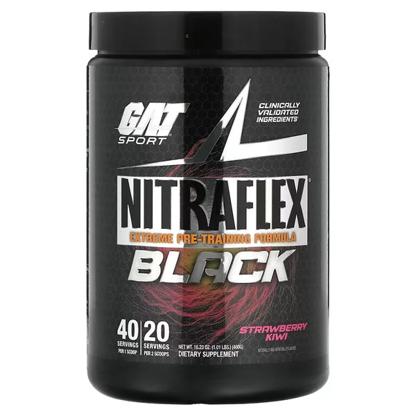 Fitness enthusiast showing off muscle pump after using Nitraflex Black pre-workout supplement