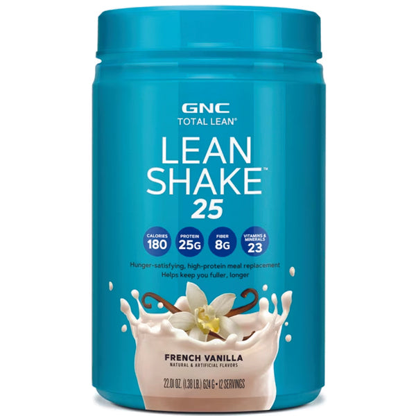 Close-up of a prepared GNC Lean Shake 25 in a glass, highlighting its creamy texture