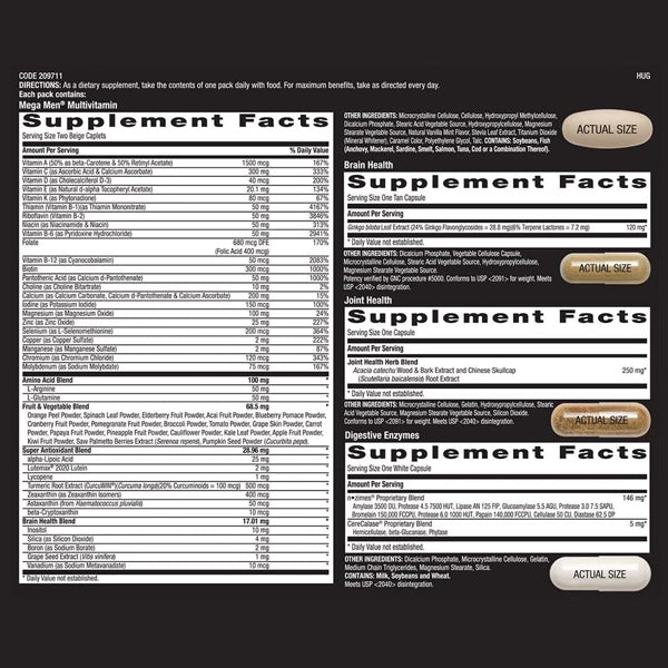 GNC Mega Men Vitapak bottles highlighting mens health benefits