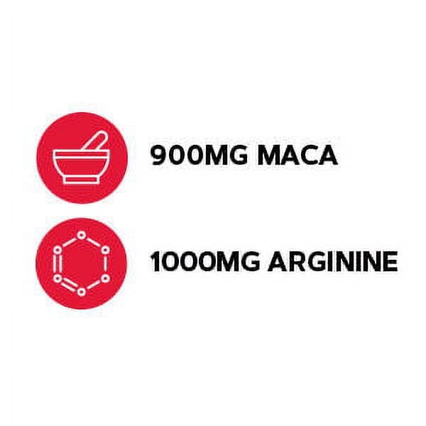 Close-up of maca root and arginine ingredients in GNC supplement