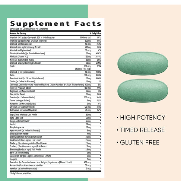 Multivitamin caplets designed for women over 50 supporting mental and skin health