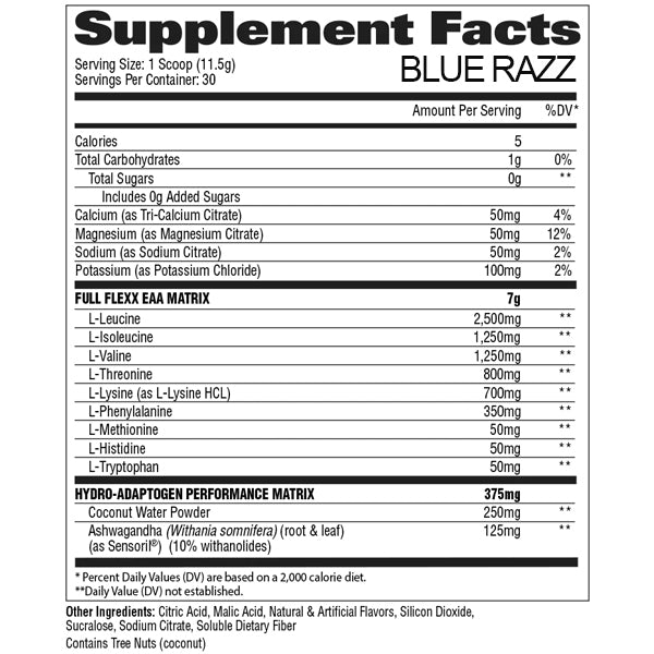 FLEXX EAAs supplement bottle showcasing its delicious flavors for hydration and muscle recovery.