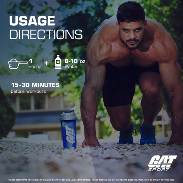 Close-up of GAT Sport PMP Stim-Free bottle highlighting stimulant-free formula for energy.