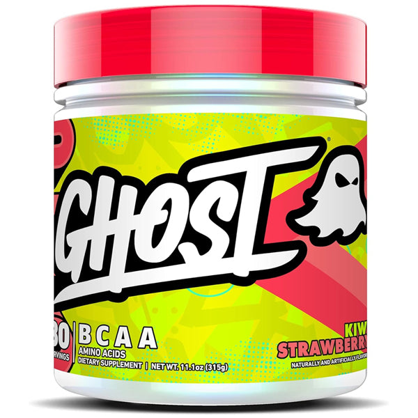 Close-up of Ghost BCAA powder in a shaker bottle for workout recovery